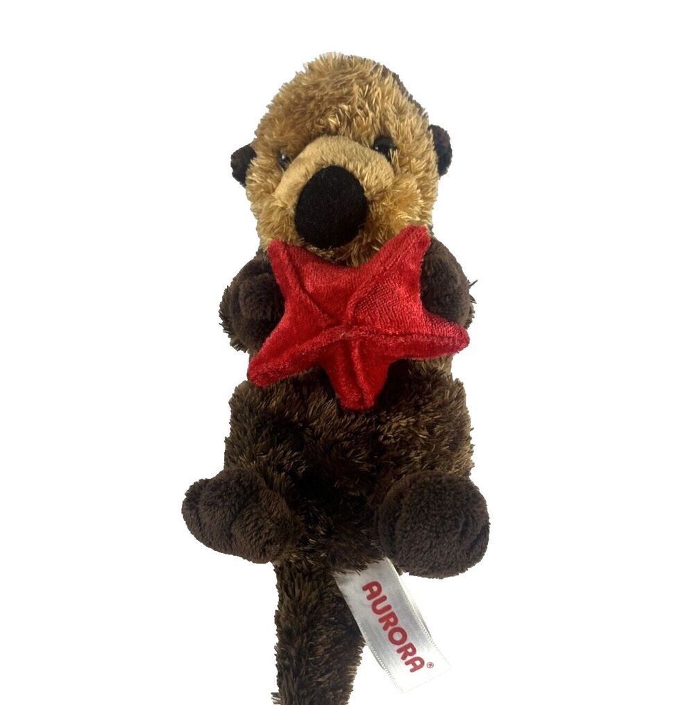 Aurora Fiesta Sea Otter Laying Down with Starfish Small 9" to tail
